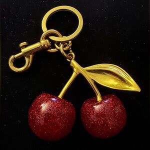 Gold and Red Sparkle Cherry Keychain